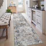 Washable 2x8 Runner Rug, Blue Rust Abstract Non-Slip for Hallway, Kitchen