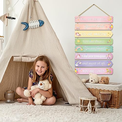 Unicorn Rainbow Room Decor for Girls - Inspirational Wall Art, Toddler Room Wood Sign, Nursery Decor