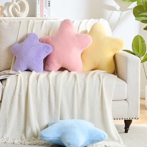 CANGHI Yellow Star Pillow 15.7" Faux Rabbit Fur Throw | Super soft plush decorative cushion, celestial shaped decor for couch, bed and living room. Cozy.