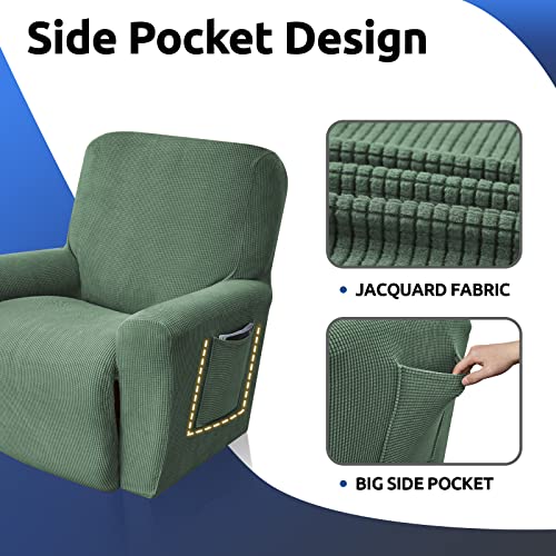 KEKUOU Recliner Chair Covers Lazy Boy Recliner Covers Stretch Couch Cover Slipcovers 1 Piece Furniture Protector with Elastic Bottom for Dog,Kids.(Recliner, Greyish Green)