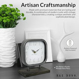 Rae Dunn Desk Clock - Battery Operated Modern Metal Rustic Design with Wooden Base for Bedroom, Office, Kitchen - Small Classic Analog Display - Chic Home Décor for Desktop Table, Countertop