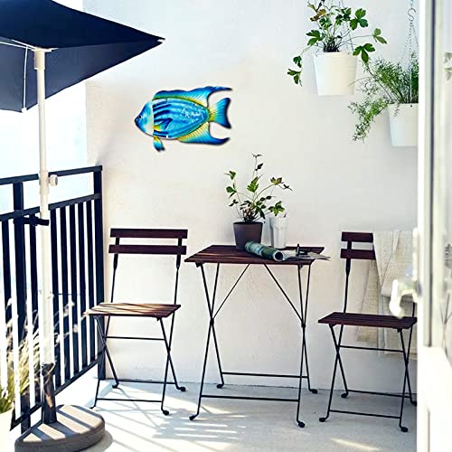 John's Studio Fish Sea Wall Decor Outdoor Metal Garden Hanging Art Glass Sculptures Home Ocean Theme Decorations for Kitchen Bathroom and Pool - Blue