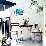 John's Studio Fish Sea Wall Decor Outdoor Metal Garden Hanging Art Glass Sculptures Home Ocean Theme Decorations for Kitchen Bathroom and Pool - Blue