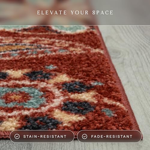 Maples Rugs Reggie Bohemian Floral Print Runner Rug, 2'6 x 6', Merlot