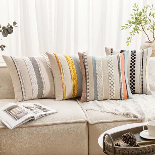 Boho Decorative Pillow Covers 20x20 Inch Black Stripe Pack of 2