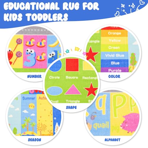 Kids Rug for Playroom Classroom, ABC Alphabet Numbers Play Toddlers Rugs, 3x5 Learning Educational Bedroom Floor Mat, Washable Baby Carpet for Boys Room, Nursery, Preschool, Daycare