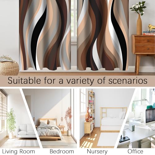 Brown Abstract Blackout Curtain, Stripe Black White Gray Aesthetic Art Window Curtains Living Room Bedroom Decor Darkening Window Drapes Treatments, 2 Panels 52x84 Inch