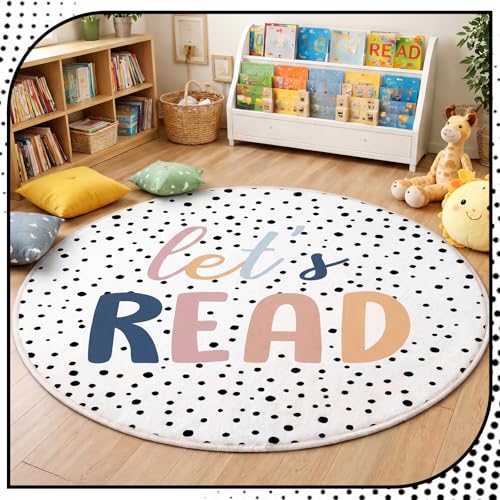 Breling 4 ft Classroom Reading Corner Rug Non-Slip Round Let's Read Carpet Back to School Boho Classroom Decor Washable Read Rug for School Library Calming Corner Nursery Playroom Bedroom Living Room