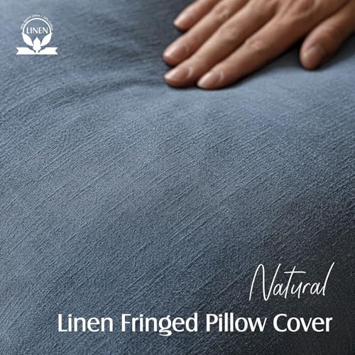 Foindtower Decorative Linen Fringe Throw Pillow Covers 26×26 Inch,Dark Blue
