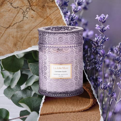 LA JOLIE MUSE Lavender Suede Scented Candles For Home,19 oz Natural Soy Wax