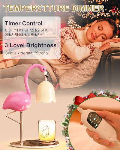 Fragrance Candle Warmer Flamingo Lamp with Timer, Dimmable, Halogen, Polished, Pink, for Home Decor 6.69 x11 x15.35 in