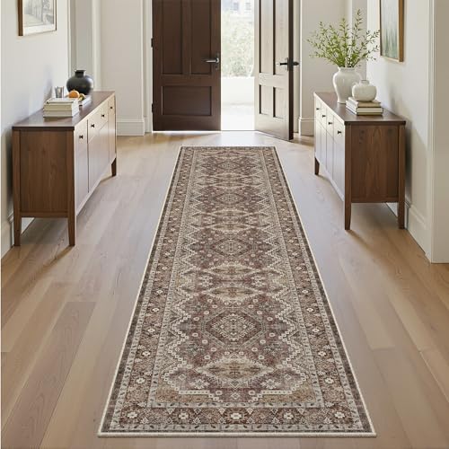 2x8 Runner Rug Vintage Hallway Runner Rug Non Slip Machine Washable Stain Resistant Rugs for Bedroom Bedside Kitchen Entryway Rust Carpet Runners