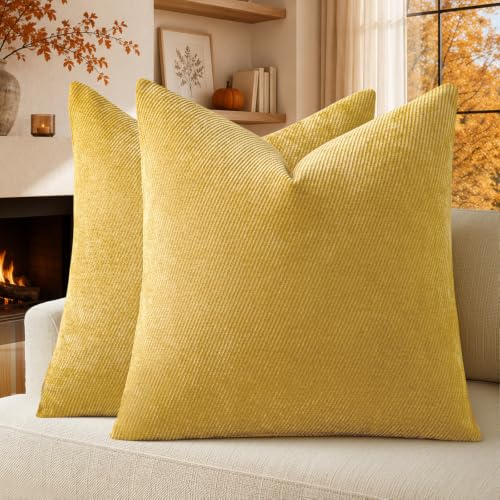 Fall Decorative Throw Pillow Covers Pack of 2,24x24 Inch Mustard Yellow