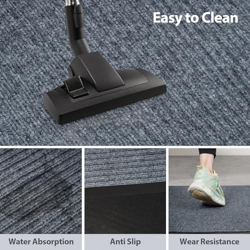 MYOYAY Carpet Runner, 3ft x 10ft Hallway Runner with PVC Non-Slip Backing Indoor Outdoor Floor Mat Area Rugs for Kitchen Balconies Living Room Dining Room Decks Patio (Gray)