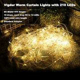 Vigdur Led Curtain String Lights, 8FT Window Fairy Lights for Bedroom with 210 Warm LEDs, Hanging Twinkle Indoor String Light for Party Wedding Garden Wall Decor(8 * 7ft)