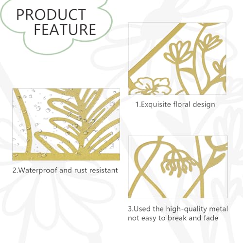 OYEFLY 3 Pcs Metal Flower Wall Decor,Farmhouse Flower Art (Gold)