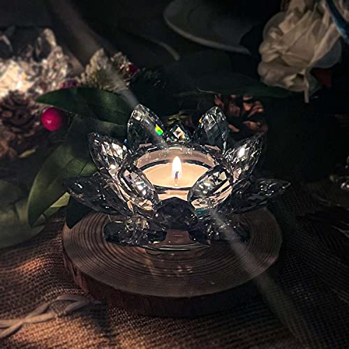 Crystal Lotus Flower Tealight Candle Holders/Glass Tea Light Candlestick Decor Decoration for Christmas Home Wedding Party… (Blue 1pc)