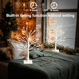 White Birch Tree with LED Lights, Lighted Birch Tree for Tabletop, USB/Battery Operated 24 LED Warm White Tree, 2FT Mini Christmas Tree Decor for Indoor Home Christmas Decorations (2 Pack, Timer)
