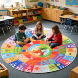ABC Round Kids Rug for Playroom, 4ft Educational Kids Rug with Number Shape Animal Season, Non-Slip Alphabet Small Classroom Rugs, Learning Area Rugs Washable for Classroom Playroom Nursery Bedroom