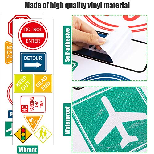 Zonon 15 Pieces Road Signs Wall Decal Traffic Street Sign Sticker Stop Street Transportation Construction Vinyl Car Wall Decals for Back to School Decor Kid Bedroom Classroom Bulletin Board Playroom