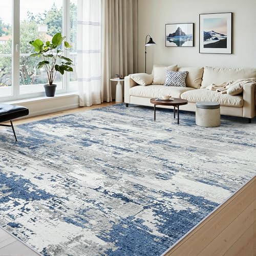 8x10 Area Rugs for Living Room Large Washable Abstract Rug Grey/Blue