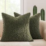 MIULEE Decorative Faux Fur Pillow Covers Sherpa 20x20 Olive Green