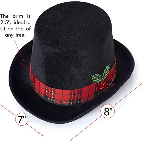 Ornativity Snowman Hat Tree Topper - Snow Man Top Hat Christmas Tree Top Decorations Costume Dress Up with Plaid Red Ribbon and Mistletoe Holly and Berry Xmas Holiday Decor