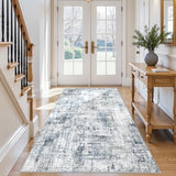 4x7 Rug for Living Room: Washable Wide Hallway Runner Rug Blue