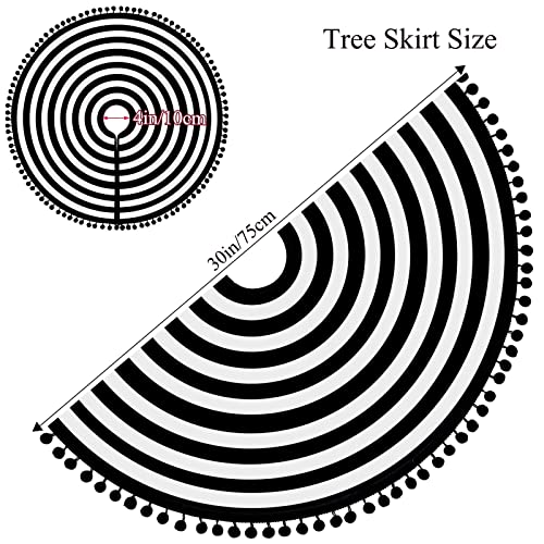 MACTING Christmas Black and White Tree Skirt, 30 Inch Annual Rings Tree Mat with Pom Poms for Xmas Tree Halloween Indoor Home Holiday Party Christmas Decorations