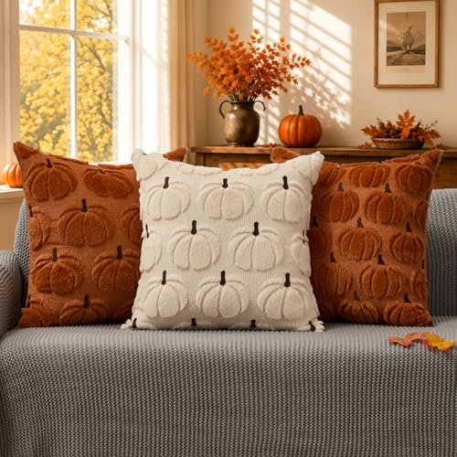 DFXSZ Fall Pillow Covers 16x16 2Pcs Rust Brown Pumpkin Fall Decorations