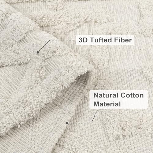Uphome Boho Washable Runner Rugs 2' x 5', Woven Tufted Neutral Hallway Runner Rug with Fringe, Beige Cotton Farmhouse Entryway Rug, Tribal Accent Bedroom Floor Carpet for Bedside Laundry Kitchen