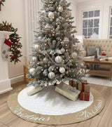 48 Inch Christmas Tree Skirt White Thick Luxury Quilted Cotton with Burlap Decoration for Merry Christmas Party Christmas Tree Skirt Decorations