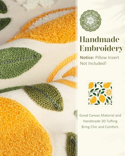 Embroidered Throw Pillow Cover, 18x18 Inch, Lemon Branch