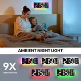 YISILE 13" Digital Wall Clock with Night Light,8 RGB Color,Dual Alarms with Large Display, Dimmer, Auto DST, Voice Control, Auto Time Sync,Remote Control for Living Room Bedroom,Gift for All Ages