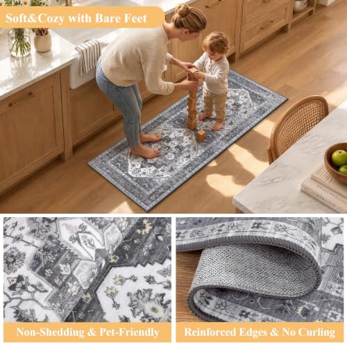 HEBE Boho Kitchen Rugs Set of 3, Non Slip Washable Kitchen Mats for Floor
