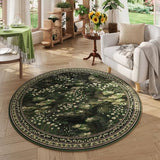Rugcomf Circle Rug Impressionist-Style Vintage Round Rug 4ft Non Slip Low Pile Small Circular Rug for Bedroom Bathroom Entryway Kids Room Office College Dorm, Green