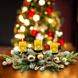 YULETIME 28" Christmas Triple Candelabrum, Golden Baubles, Berries & Leaves