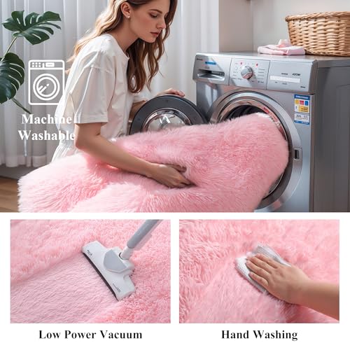 Pink Fluffy 4x6 Area Rugs for Bedroom Girls, Soft Washable Fuzzy Furry Shag Rug for Kids Room, Nursery, Dorm Decor, Cute Plush Carpet for Baby Toddler