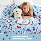 Cozy Bliss Gnome Patriotic Throw Blanket - 4th of July Warm MilkyPlush Throw Blankets,Ultra Soft Cozy Blankets for Couch,Sofa and Bed,Blue,50"x60"