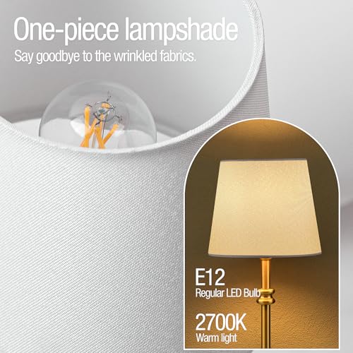 ONEWISH Cordless Lamp-Battery Operated Table lamp, 4000mAh Rechargeable, Stepless Dimmable, Small Touch Bedside Lamp with Fabric Shade, for Dining, Patio, Bathroom(Gold)