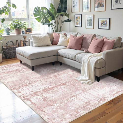4x6 Area Rugs, Pink Abstract Rug for Bedroom,Living Room