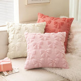 MIULEE Light Pink Bow Pillow Covers Coquette Room Decor Aesthetic Set of 2 Spring Decorative Cute Girl Soft Plush Faux Pillowcase for Preppy Room Decor Bedroom Couch,18x18 Inch