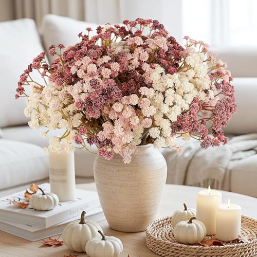 N&T NIETING Baby Breath Flowers Artificial Bulk, 10Pcs Fake Gypsophila Plants Bouquets Flowers Real Touch Faux Babies Breath Arrangement for Home Wedding Party Vase Decoration Fall Pink