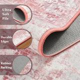 Macgace Washable Abstract Runner Rug, 2x6 Modern Area Rugs with Non-Slip Rubber Backed for Kitchen, Thin but Soft Contemporary Carpet Bedroom Entryway Hallway Decor, Pink