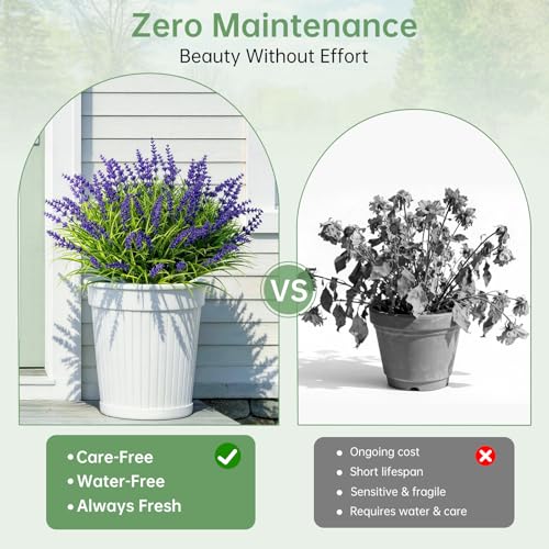 Gipsot 15 Bundles Artificial Faux Plants Flowers UV Resistant No-Fade, Adjustable Height Fake Greenery Indoor & Outdoor Decor for Window Garden Porch Patio Pathway Hanging Planter Front Yard, Purple