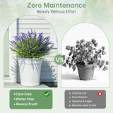 Gipsot 15 Bundles Artificial Faux Plants Flowers UV Resistant No-Fade, Adjustable Height Fake Greenery Indoor & Outdoor Decor for Window Garden Porch Patio Pathway Hanging Planter Front Yard, Purple