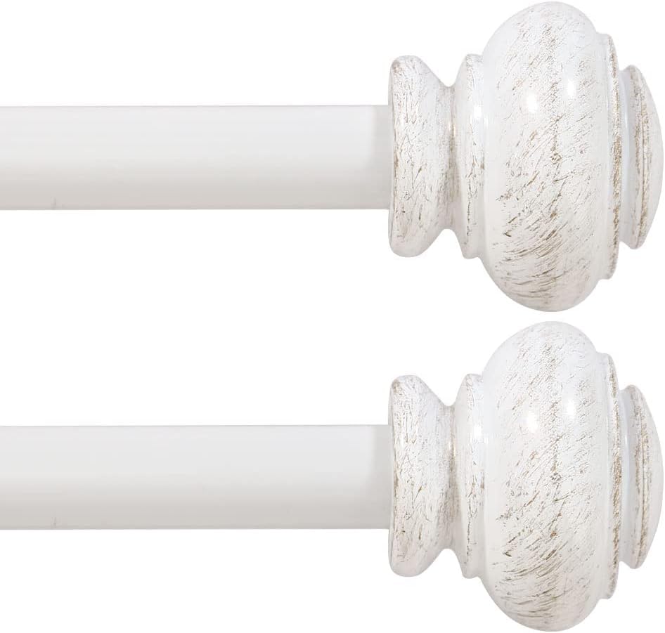 Turquoize 2 Pack Adjustable Window Curtain Rods, 16.2 to 43.8 Inch, White with Classic Finials