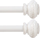 Turquoize 2 Pack Adjustable Window Curtain Rods, 16.2 to 43.8 Inch, White with Classic Finials