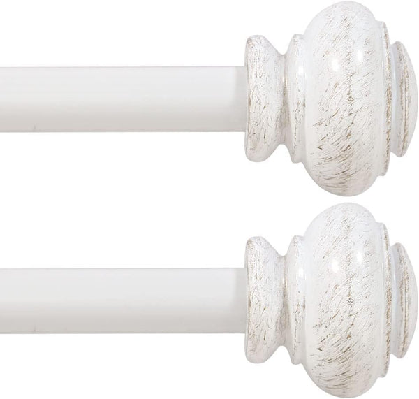 Turquoize 2 Pack Adjustable Window Curtain Rods, 16.2 to 43.8 Inch, White with Classic Finials