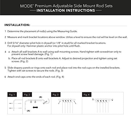 MODE Premium Collection Side Mount 1 1/8" Diameter Curtain Rod Set of Two with Brushed Gold End Cap Finials and Steel Wall Mounted 12” to 20” Adjustable Curtain Rods, Brushed Gold